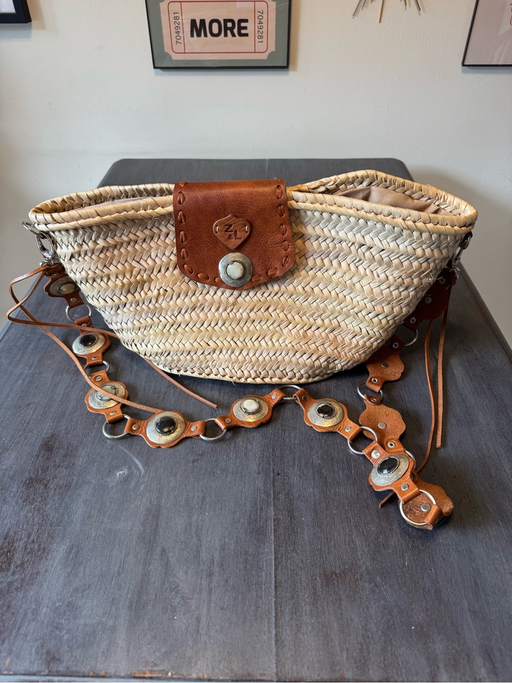 Woven Straw Shoulder Bag with Tan Leather Accents - Anthropologie